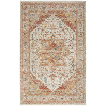 Sahar SHR06 Traditional Persian Vintage Distressed Floral Ornate Medallion Border Soft-Touch Polyester Low Profile Short Pile Ivory/Rust Rug-Nourison-Rug Love - The Most Loved Rug Store